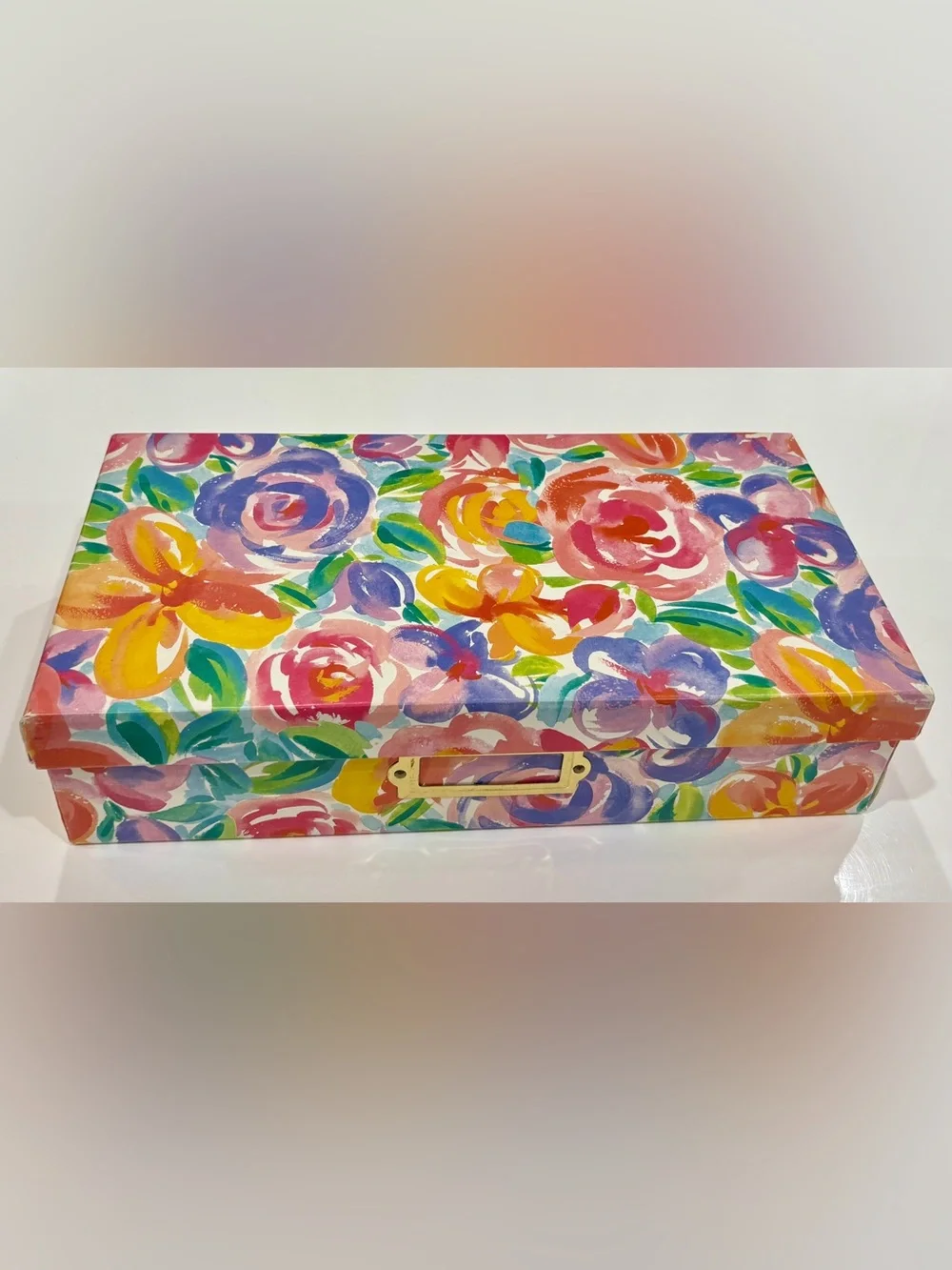 Large Floral Watercolor Decorative Keepsake Organizer Box 13.5x7x3.25 inches
